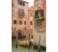 Venice, Italy - Blank Lined Notebook: Boat in water by beautiful buildings, Venice, Italy