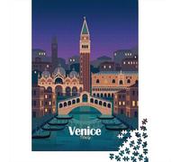 Venice Italy Cityscape at Dusk 1000 Piece Jigsaw Puzzle, Downtown Architecture at Night, Matte Printed Jigsaw for Puzzle Lovers, Relaxing Challenge, 52x38cm/1000pcs