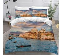 Venice Italy Duvet Cover King Size 3D Sunset Bedding Set Adults with 2 Pillowcases Ultra Soft Microfiber Quilt Cover 3PCs with Zipper Closure Easy Care Decor Bedspread Cover,Summe