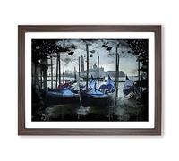Venice Italy Gondolas Modern CB Framed Print | A2 Walnut Framed Wall Art | Ready to Hang | Modern Nature Picture | Living Room Bedroom Lounge Office