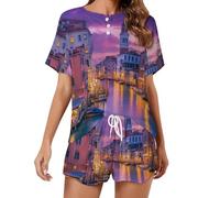 Venice Italy Night Women's Pajamas Sets 2 Piece Shorts Sleepwear Lounge Wear Set Soft Pjs And Shorts 3XL