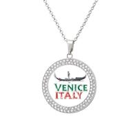 Venice Italy Round Pendant Necklaces for Women Alloy Rhinestone Jewelry Custom Picture Necklace
