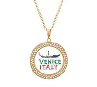Venice Italy Round Pendant Necklaces for Women Alloy Rhinestone Jewelry Custom Picture Necklace