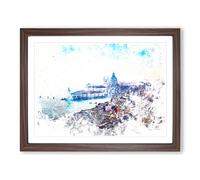 Venice Italy Skyline Watercolour Modern Framed Print | A3 Walnut Framed Wall Art | Ready to Hang | Modern Cityscape Picture | Living Room Bedroom Lounge Office