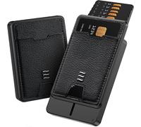 VENICE MIAMI RFID Blocking Wallet, Minimalist Card Holder with Quick Access, Holds 1 to 12 Cards & Cash, Vegan Leather & Brushed Aluminum, Gift-Ready Packaging, Black, slim, Cash Strap