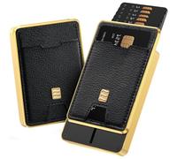 VENICE MIAMI RFID Blocking Wallet, Minimalist Card Holder with Quick Access, Holds 1 to 12 Cards & Cash, Vegan Leather & Brushed Aluminum, Gift-Ready Packaging, Black & Gold, slim, Cash Strap