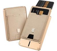 VENICE MIAMI RFID Blocking Wallet, Minimalist Card Holder with Quick Access, Holds 1 to 12 Cards & Cash, Vegan Leather & Brushed Aluminum, Gift-Ready Packaging, Beige, slim, Cash Strap