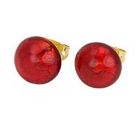 Venice Murano Glass Earrings With Lampworked Beads - Red Round Studs - Handmade Blown Glass