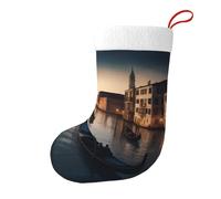 Venice Night Christmas Stocking 17.7", Festive Hanging Sock for Fireplace Mantel, Holiday Decorations