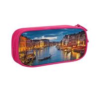 Venice Night Large Capacity Double Layer Pencil Case,Customizable Full Print Polyester Fabric Organizer-School, Office, Travel Makeup Pouch