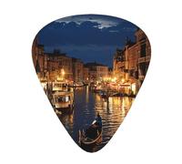 Venice Night Print Guitar Picks 12-Pack - Assorted Thickness Picks (0.46 mm, 0.71 mm, 0.96 mm) with Storage Box & Assorted Unique Design for Acoustic, Electric, Bass, and Ukulele Players