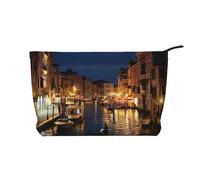 Venice Night Printed Corduroy Makeup Bag for Travel & Daily Use, Stylish Pouch Purse Case Cosmetic Bags Organizer for Women