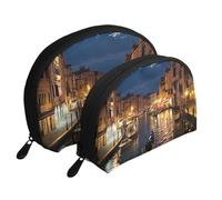 Venice Night Printing Shell Makeup Bag Set 2-Piece Cosmetic Bags Portable Travel Makeup Storage Bag for Women Girls