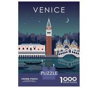 Venice Nighttime Canal View 1000 Piece Jigsaw Puzzle, European City Streetscape, Thick Cardboard Pieces, Screen-Free Fun for Puzzle Lovers, 52x38cm/1000pcs
