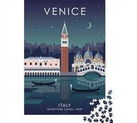 Venice Nighttime Canal View Adult Paper Puzzle, Historic Small Town View, Thick Cardboard Pieces, Mindful Activity for Families, Gift Idea, 38x26cm/1000pcs