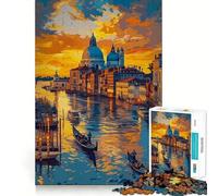 Venice Sunset Canal Adults 1000 Pieces Puzzle Mental Fun Game Advanced Laser Cutting Tech Amusing Challenge for Waiting Time (38x26cm)