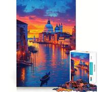 Venice Sunset Gondola 1000 Piece Jigsaw Puzzles Mind Challenge Toy High Precision Die Cut Amusing Challenge for Waiting Time (50x75cm)
