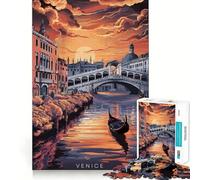 Venice Sunset Gondola Jigsaw Puzzle 1000 Think Boost Game Tight Lock No Loose Pieces Interactive Brain Challenge for Home (38x26cm)