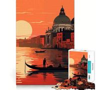 Venice Sunset Gondola Puzzle for Adults 1000 Pieces Memory Play Game Firm Fit Secure Assembly Meaningful Connection Building Game (50x75cm)