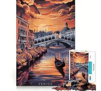 Venice Sunset Gondola Puzzle for Adults 1000 Pieces Memory Play Game Firm Fit Secure Assembly Meaningful Connection Building Game (38x52cm)