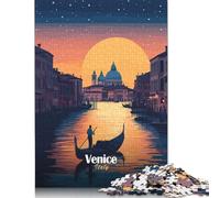Venice Sunset Gondola Puzzle Unique Home Decor Paper Rectangular Jigsaw Puzzle for Adults Mother's Day 1000pcs (38x26cm)
