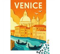 Venice Travel Poster Art 1000 Piece Jigsaw Puzzle, Historic Square Architecture, Thick Cardboard Pieces for Travel Lovers, Mindful Activity, Paper Board, 52x38cm/1000pcs