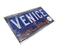 Venice Vintage Metal Sign, 30 x 15 cm Italy Souvenir Tin Plaque, Retro Gondola and City Skyline Wall Decor for Home Bar Pub Café Office