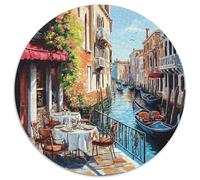 Venice Water City 1000 Pieces Animation Round Jigsaw Puzzles What Happens Next Educational Games for Adults And Kids 1000pcs (67.5x67.5cm)