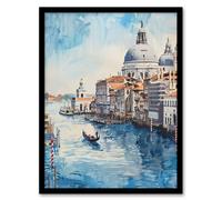 Venice Watercolour St Mark's Basilica Detailed Framed Art Print Artery8 Blue W12 inch x H16 inch