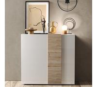 venice white high gloss highboard 2 doors in cadiz oak