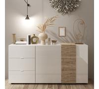 venice white high gloss sideboard 2 doors 3 drawers in cadiz oak