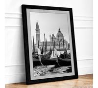 Venice's Grand Canal Vintage Framed Wall Art Print A4 (29.7×21cm) Black, Wall Decor for Living Room, Bedroom, Office & Home, Ready to Hang, Art Gift