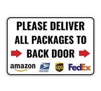 Venicor 12 x 8 Inch Aluminum Delivery Sign - Please Deliver All Packages to Back Door Right Arrow - Directional Arrow Style, Right Arrow Color