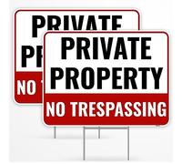 Venicor 2PC Private Property No Trespassing Sign with Metal Stakes, 12"x9" - Corrugated Plastic - No Trespass Keep Out Warning Security Signage for Home Outdoor Yard