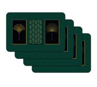 Vénilia Arco Place Mats - Dark Green Gold Leaves - Cornflower, Palm Tree - Set of 4, 45 cm x 30 cm - Washable Placemats, Table Protector, Place Mats, Dirt- and Water-Repellent, Food Safe