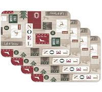 Venilia Jingle Bells Placemats for Dining Room, Plate Coasters, Christmas Table Decoration, Christmas Placemats, Wipe Clean, Food Safe, 45 x 30 cm, Set of 4