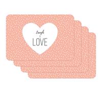Venilia Laugh & Love Placemat Rose with Saying Placemat for Dining Room, Dining Table Mats, Plate Coasters, Placemats, Food Safe, 45 x 30 cm, Set of 4, 59071