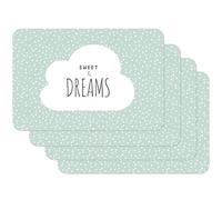 Venilia 59070 Mint with Saying Sweet & Dreams Room, Dining Table Mats, Plate Coasters, Placemats, Food Safe, 45 x 30 cm, Set of 4, Sprüche