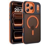 VENINGO Magnetic Case for iPhone 17 Pro,Upgraded[14FT Military Grade Protection][Fit for MagSafe] Translucent Matte Shockproof Phone Cover for iPhone 17 Pro with Side Grippy Stripes, Orange