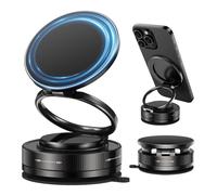 VENINGO Vacuum Magnetic Suction Car Phone Holder, Upgrade 360° Adjustable Magnetic Suction Cup Phone Mount, Foldable Stand for Car, Dashboard, Compatible with iPhone/Samsung All Phones, Black