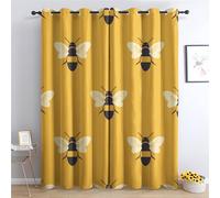 Venivici Bee Blackout Curtains for Bedroom Living Room - 72 Inch Drop Curtains Eyelet, Cute Bumblebee Yellow Window Treatments, Thermal Insulated Drapes for Windows C&-268