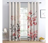 Venivici Cherry Blossom Blackout Curtains for Bedroom Living Room - 90 Inch Drop Curtains Eyelet, Japanese Floral Patterned Window Treatments, Thermal Insulated Drapes 46x90 2 Panels