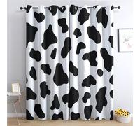 Venivici Cow Print Blackout Curtains for Bedroom Living Room - 90 Inch Drop Curtains Eyelet, Black and White Window Treatments, Thermal Insulated Drapes for Windows A&-373
