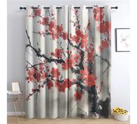 Venivici Japanese Cherry Blossom Blackout Curtains for Bedroom Living Room - 90 Inch Drop Curtains Eyelet, Floral Oriental Patterned Window Treatments, Thermal Insulated Drapes 66x90 2 Panels D&-549