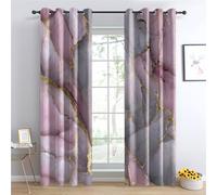 Venivici Marble Blackout Curtains for Bedroom Living Room - 90 Inch Drop Curtains Eyelet, Pink and Gold Abstract Patterned Window Treatments, Thermal Insulated Drapes 90x90 2 Panels