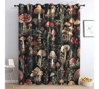 Venivici Mushroom Blackout Curtains for Bedroom Living Room - 54 Inch Drop Curtains Eyelet, Botanical Wildflower Patterned Window Treatments, Thermal Insulated Drapes 46x54 2 Panels