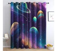Venivici Outer Space Blackout Curtains for Bedroom Living Room - 54 Inch Drop Curtains Eyelet, Cosmic Planet Galaxy Patterned Window Treatments, Thermal Insulated Drapes 46x54 2 Panels