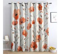 Venivici Red Poppy Blackout Curtains for Bedroom Living Room - 90 Inch Drop Curtains Eyelet, Poppies Floral Botanical Patterned Window Treatments, Thermal Insulated Drapes 46x90 2 Panels D&-423