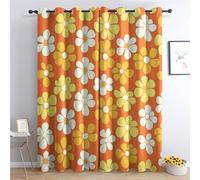 Venivici Retro 70s Blackout Curtains for Bedroom Living Room - 72 Inch Drop Curtains Eyelet, Groovy Vintage Floral Window Treatments, Thermal Insulated Drapes for Windows