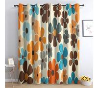 Venivici Retro 70s Blackout Curtains for Bedroom Living Room - 90 Inch Drop Curtains Eyelet, Groovy Vintage Floral Window Treatments, Thermal Insulated Drapes for Windows A&-76